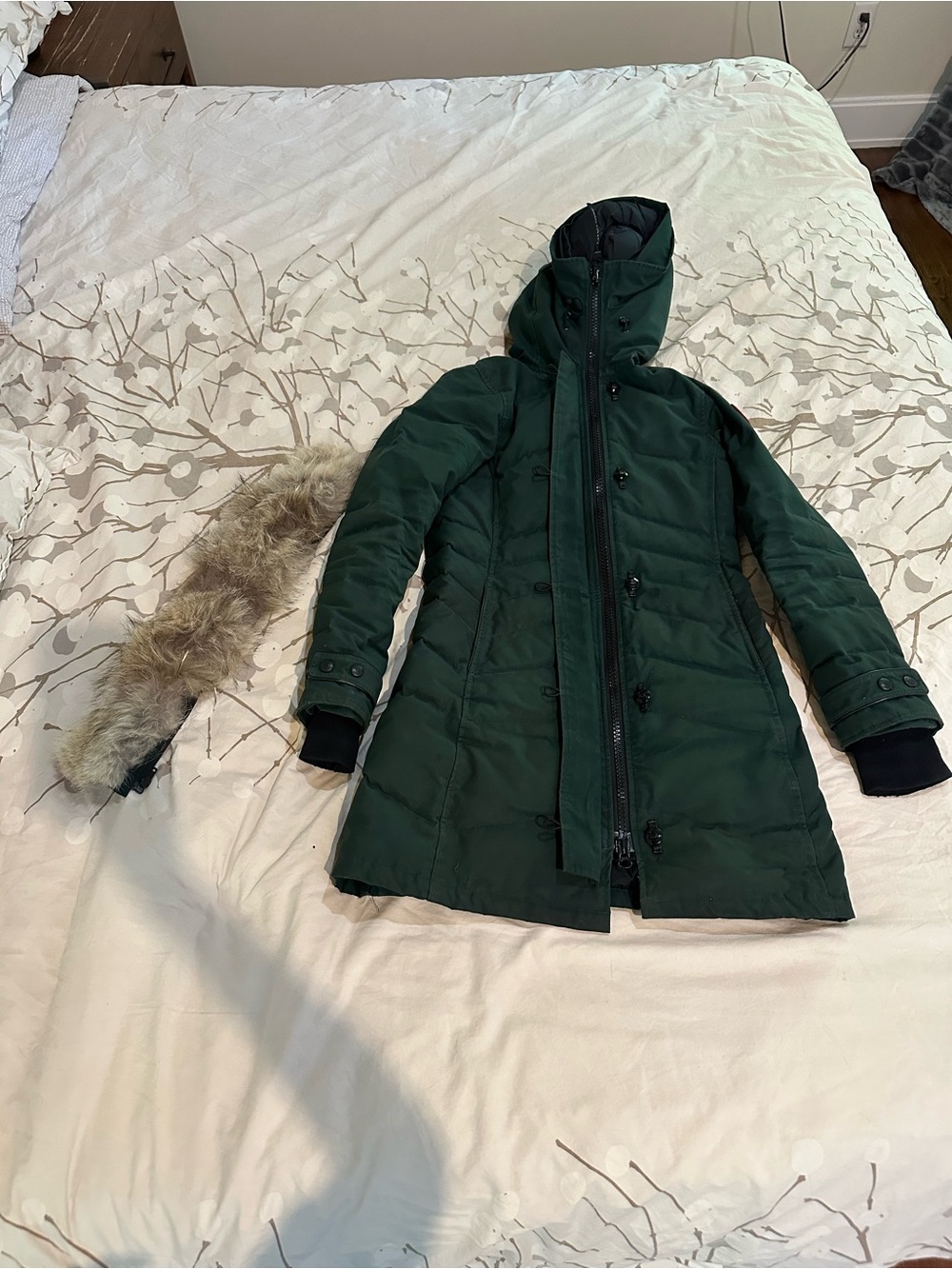 Canada Goose Women's Forest Green Hooded Puffer with Removable Fur Trim